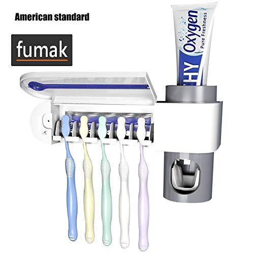 fumak Toothbrush Holder - 2 in 1 UV Light Ultraviolet Toothbrush Sterilizer Toothbrush Holder Automatic Toothpaste Squeezers Dispenser Home Bathroom Set (2)