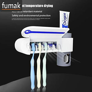 fumak Toothbrush Holder - 2 in 1 UV Light Ultraviolet Toothbrush Sterilizer Toothbrush Holder Automatic Toothpaste Squeezers Dispenser Home Bathroom Set (2)