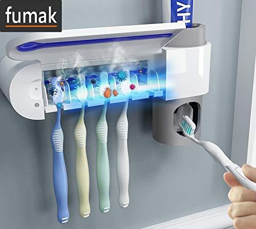 fumak Toothbrush Holder - 2 in 1 UV Light Ultraviolet Toothbrush Sterilizer Toothbrush Holder Automatic Toothpaste Squeezers Dispenser Home Bathroom Set (2)