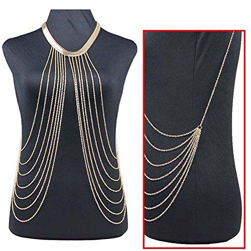 JoJo & Lin Gold Tone Body Chain Adjustable Harness with Fine Chain Multirow Necklace