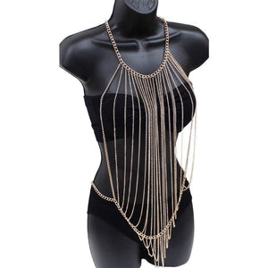 EagleUS Bikini Cross Body Link Chain Necklace to Waist Belly Belt Harness Women Body Full Metal Chain Gold Jewelry Necklace