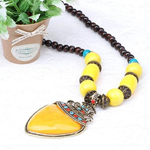 Big Charms Drop Tassel Fringe Wood Beaded Enamel Collar Statement Necklace Pendant