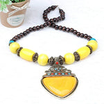 Big Charms Drop Tassel Fringe Wood Beaded Enamel Collar Statement Necklace Pendant