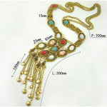 SUNSCSC Vintage Retro Rhinestone Turquoise Long Boho Bohemian Statement Necklace for Women