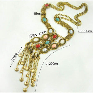 SUNSCSC Vintage Retro Rhinestone Turquoise Long Boho Bohemian Statement Necklace for Women