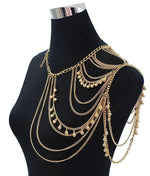 JoJo&Lin Gold Tone Harness Multilayer Body Chain with Beads Necklace Love Rocks Shoulder Drape