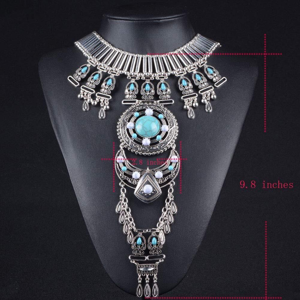 KissYan Vintage Boho Statement Necklace Crossover Harness Bikini Waist Belly Body Chains Necklace Silver Long Turquoise Necklace for Women