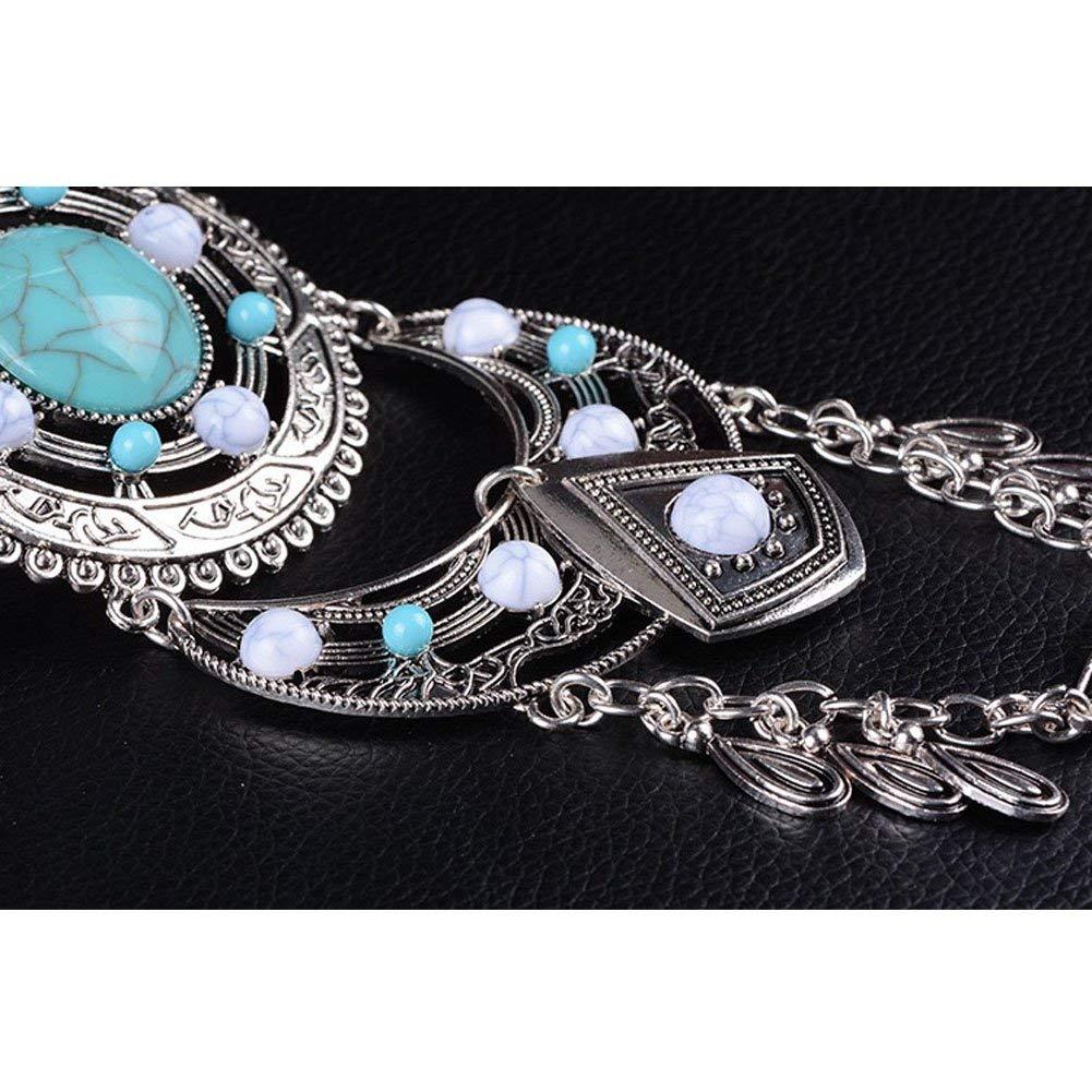 KissYan Vintage Boho Statement Necklace Crossover Harness Bikini Waist Belly Body Chains Necklace Silver Long Turquoise Necklace for Women