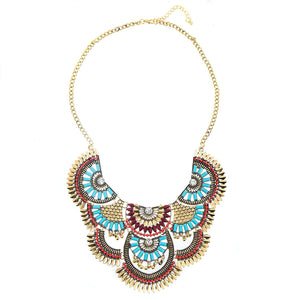 Miraculous Garden Womens Vintage Alloy Silver/Gold Boho Bohemian Necklace Ethnic Tribal Boho Necklace Turquoise Beads Crystal Necklace