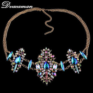 Dvacaman Hot sale Fashion Sexy Body Jewelry Chain Charm Exaggerated Night Club Party crystal Statement Women's Necklace 7752