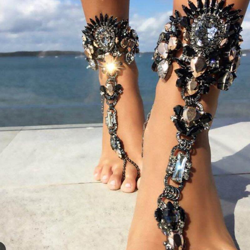 Fashion Boho Crystal Ankle Bracelet Wedding Barefoot Sandals Beach Foot Jewelry Sexy Pie Leg Chain Female Anklet Jewelry 