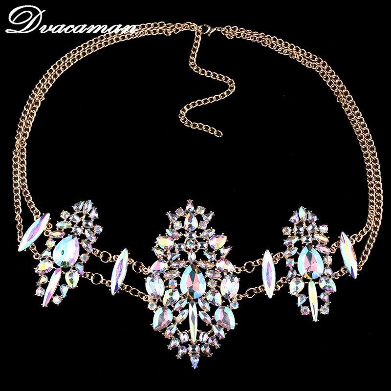 Dvacaman Hot sale Fashion Sexy Body Jewelry Chain Charm Exaggerated Night Club Party crystal Statement Women's Necklace 7752