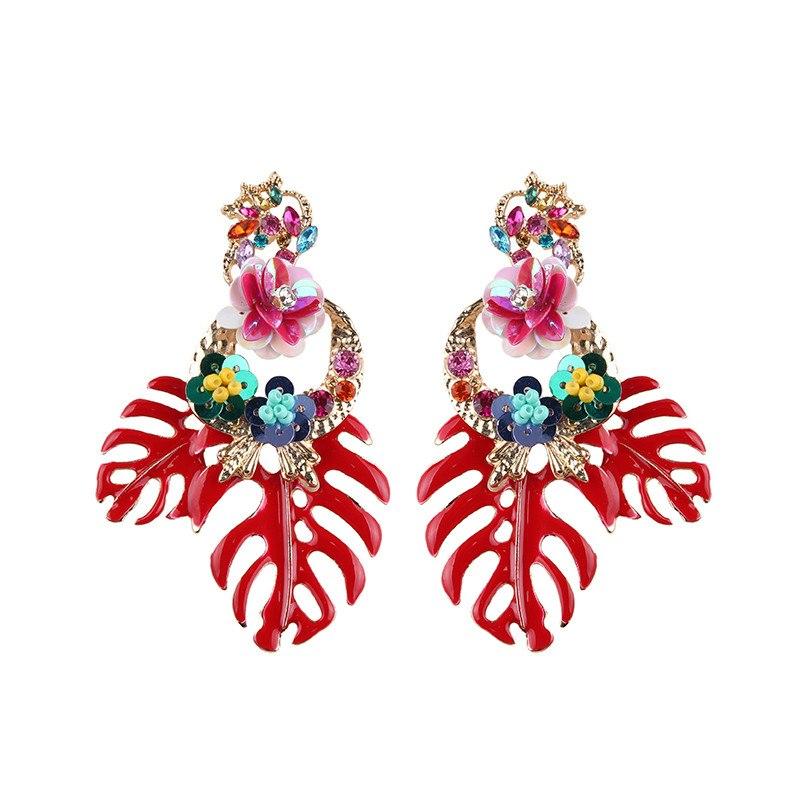 Best lady Fashion Bohemian Wedding Leaf and Flower Drop Earrings Jewelry Earrings for Women Luxury Colorful Big Pendant Earring