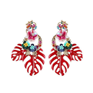 Best lady Fashion Bohemian Wedding Leaf and Flower Drop Earrings Jewelry Earrings for Women Luxury Colorful Big Pendant Earring