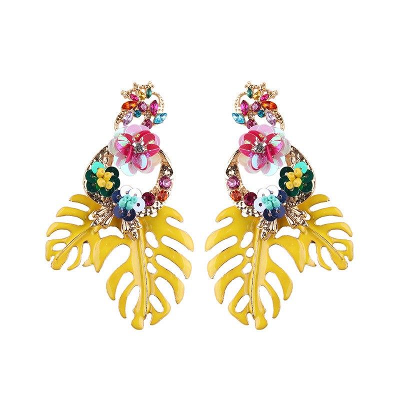 Best lady Fashion Bohemian Wedding Leaf and Flower Drop Earrings Jewelry Earrings for Women Luxury Colorful Big Pendant Earring