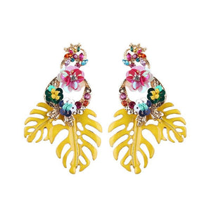 Best lady Fashion Bohemian Wedding Leaf and Flower Drop Earrings Jewelry Earrings for Women Luxury Colorful Big Pendant Earring