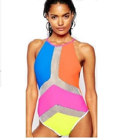 Sexy Mesh Monokini High Neck One Piece Women Swimsuit