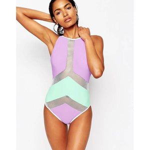 Sexy Mesh Monokini High Neck One Piece Women Swimsuit