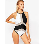 Sexy Mesh Monokini High Neck One Piece Women Swimsuit