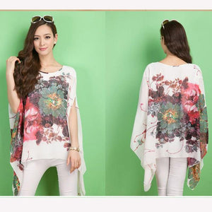 Floral Print Sleeve Chiffon Blouse