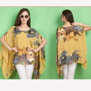 Floral Print Sleeve Chiffon Blouse