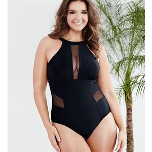 PLUS SIZE SWIMWEAR High Neck Monokini Mesh