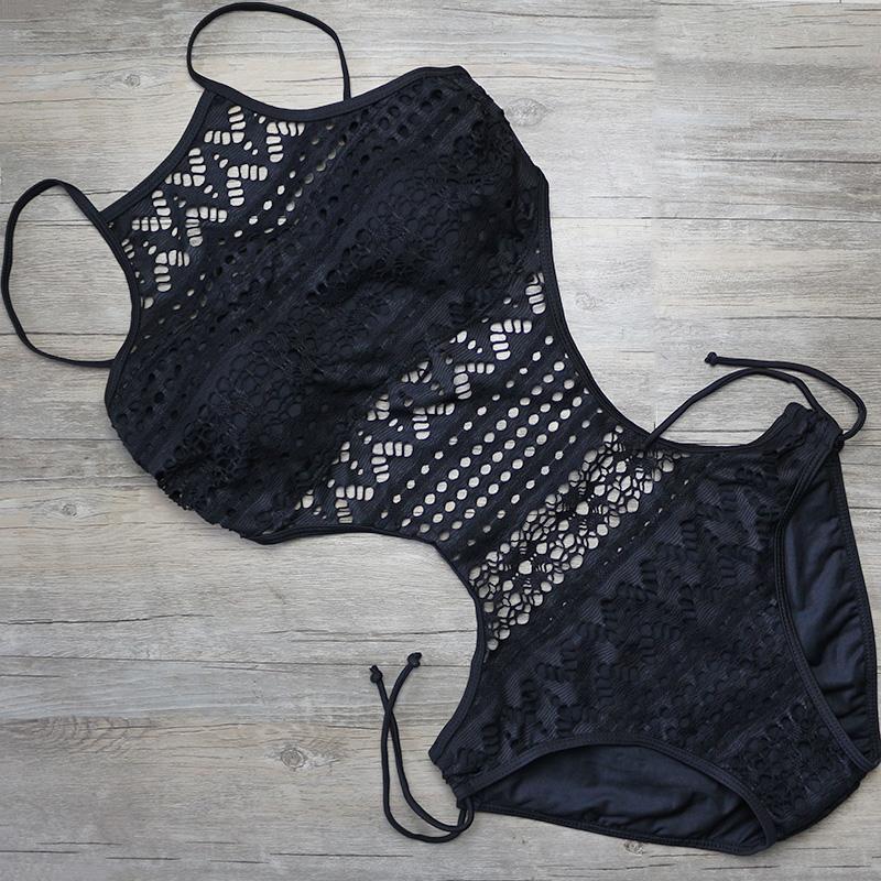 Black Mystery Lace Panel One Piece