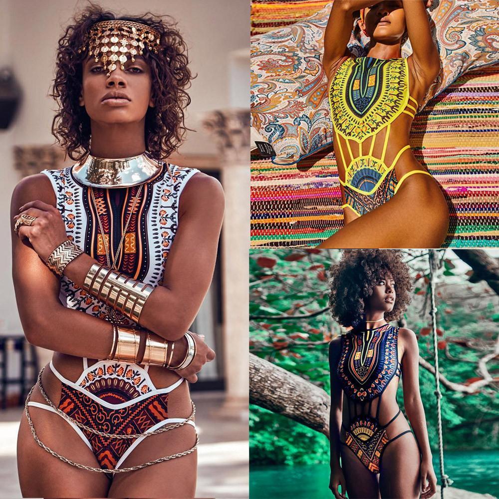 African Print Push-Up Padded Bra Swimsuit