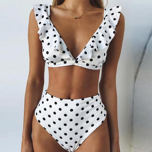 Retro Lovely V Neck White Black Polka