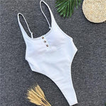 Ribbed Button High Cut One Piece