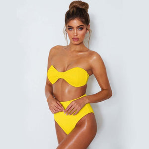 Floralkini Bandeau Solid Color Bikini Top